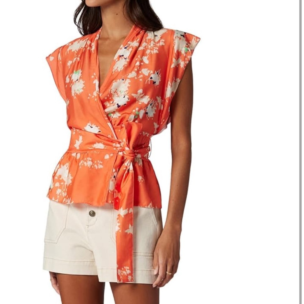 Joie Ashlene Wrap Top - Coral Print